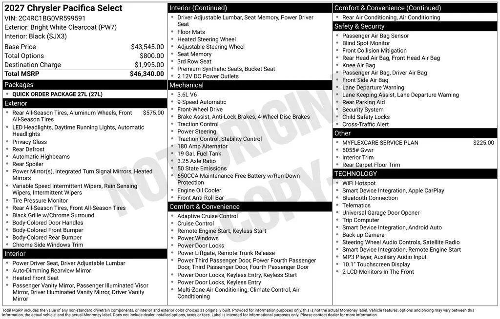2027 Chrysler Pacifica Select