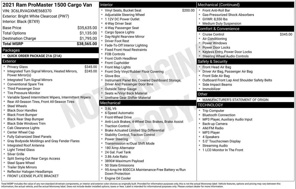 2021 Ram ProMaster Low Roof